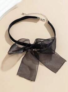 A Pure And Elegant Lace Bow With A Small Bell Necklace, A Choker Girl's Girlish Necklace, A Versatile Collarbone Chain Necklace - Black - View 4