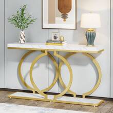 LITTLE TREE 55-Inch Modern Gold Console Table For Entryway Table, Narrow Long Sofa Table Behind Couch Table Accent Table For Living Room - White+Gold - View 2