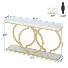 LITTLE TREE 55-Inch Modern Gold Console Table For Entryway Table, Narrow Long Sofa Table Behind Couch Table Accent Table For Living Room - White+Gold - View 6