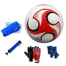 1件官方5号成人男女通用耐磨防爆机缝TPU训练比赛足球踢足球礼物成人男女青少年守门员9号手套一副及护腿板、气泵、护踝、组合套装 - 紅色 - 查看 1