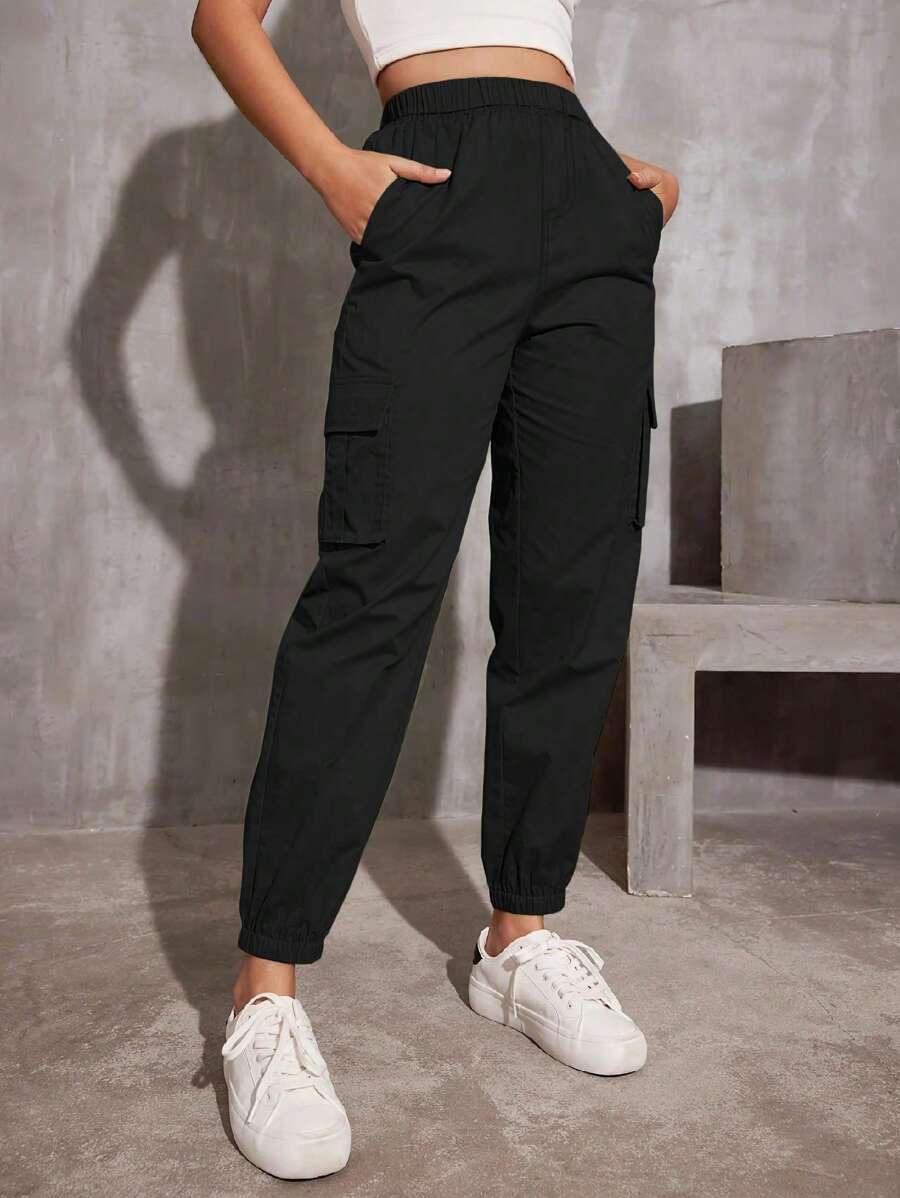 1pc Tween Girl Casual Straight Leg Drawstring Pants With Pockets, Spring Autumn - Black - View 1