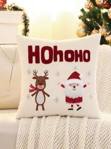 Miater 1 Vỏ gối trang trí Giáng sinh, hộp quà tặng ông già Noel và tuần lộc thêu nhung - Màu xanh lá cây đậm - Xem 4