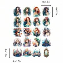 20 miếng dán giấy tự dính chủ đề nàng tiên cá và đại dương nhiều màu sắc, 4cm, miếng dán trang trí sổ lưu niệm - Nhiều màu - Xem 2