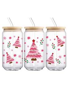 1 Stück Glas Tasse mit pinkem Weihnachtsbaum 550ml, hochborosilikatglas, Tasse mit versiegeltem Bambusdeckel und Strohhalm, Weihnachten, Halloween, geeignet für Büro und Schule, für Kaffee, Tee, Bier, Saft, heiße und kalte Getränke, Smoothies usw., wiederverwendbar, wärmeisoliert, verwendet für Partys, Zusammenkünfte, Feste, Thanksgiving, Lehrertag, Urlaubsgeschenke, ein Geschenk für Mutter, Liebhaber, Freund und Freundin, beste Freunde, Braut.