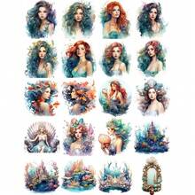 20 miếng dán giấy tự dính chủ đề nàng tiên cá và đại dương nhiều màu sắc, 4cm, miếng dán trang trí sổ lưu niệm - Nhiều màu - Xem 5