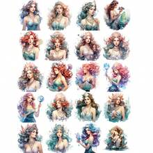 20 miếng dán giấy tự dính chủ đề nàng tiên cá và đại dương nhiều màu sắc, 4cm, miếng dán trang trí sổ lưu niệm - Nhiều màu - Xem 4