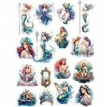 20 miếng dán giấy tự dính chủ đề nàng tiên cá và đại dương nhiều màu sắc, 4cm, miếng dán trang trí sổ lưu niệm - Nhiều màu - Xem 3