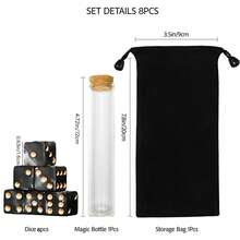 1 套/8 件，16 毫米珍珠纹理骰子、玻璃瓶和天鹅绒袋套装，棋盘游戏骰子，适用于节日礼物、派对游戏、收藏品、数字学习 - 彩色 - 查看 3