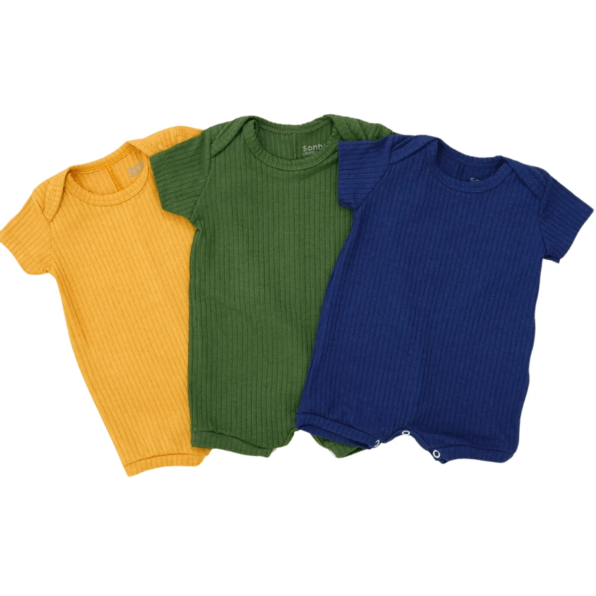 Kit 3 Ribbed Rompers For Baby Boys - Blue - View 1