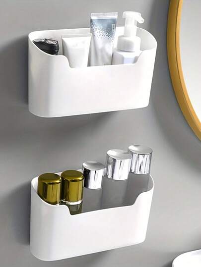Plastic Simple Storage Basket, Multifunctional Hanging Rack, Wall-Mounted Toiletries, Cosmetics Hanging Storage Box, Sticky Wall-Mounted Storage, Bathroom Cosmetics Sundries Punch-Free Storage Box, Perfect Storage Box For Kitchen, Bathroom, Wardrobe, Closet, Bedroom (1 Piece Minimum) Home Bathroom Decor Bathroom Organizer Fall Decor Makeup Organizer Back To School