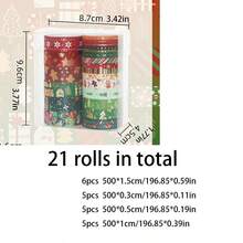21 Cuộn Băng Keo Giấy Bạc Washi Giáng Sinh, Thích Hợp Cho Việc Làm Sổ Lưu Niệm, Đồ Thủ Công Tự Làm Và Gói Quà - Nhiều màu - Xem 7