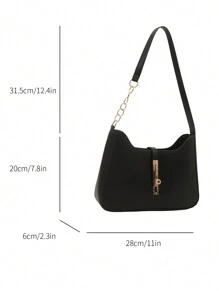 新款时尚纯色手提包，时尚小众设计女士单肩包/腋下包 - 黑色 - 查看 5