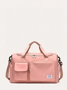 Durable Nylon Foldable Tote Bag With Separate Shoe Compartment, Suitable For Storing Sportswear, Yoga Gear, Travel Items, School Supplies - Pink - View 4