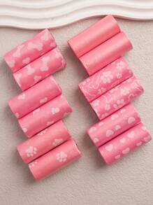 10pcs/12pcs Pink Series Pet Waste Bags, Printed Dog Poop Bag, Pooper Scooper Bag, Outdoor Walking Cleanup Bags - Multicolor - View 1