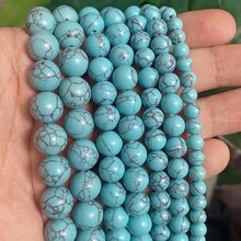 Hạt tròn trơn màu xanh dương, đỏ, trắng sọc, xanh ngọc, dài 15 inch, kích thước 4/6/8/10/12mm, dùng để tự làm trang sức. - màu ngọc lam - Xem 28