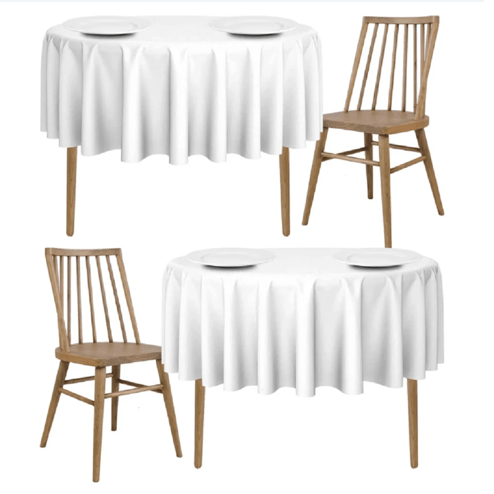 2 Pack White Round Tablecloths 70 Inch For 30-60 Inch Tables 200 GSM Premium Quality Textured Washable Polyester Fabric Table Cloth - White - View 1