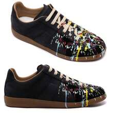 Maison Margiela Men's Replica German Army Paint Low Top Sneakers Black - 黑色 - 查看 1