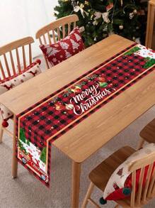 1 pièce Chemin de table de Noël joyeux, 35*180cm Polyester camion rouge Chemin de table de Noël, Décorations de Noël 2024 pour la décoration de la maison Fête de Noël Salle à manger Cuisine Décor de table, Ornements de table de Noël, Cadeaux du Nouvel An 2025, Noël