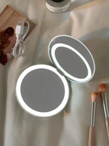 LED Light Makeup Mirror Foldable Makeup Small Pocket Mirror For Women's Luminous Effect Pink White Mini Mirror Home Decor Back To School Room Decor School Supplies - White - View 3