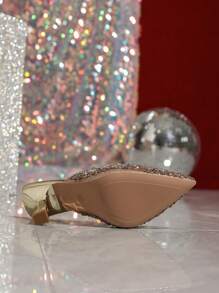 Giày cao gót mũi nhọn đính đá Rhinestone thời trang mới cho nữ, thanh lịch cho mọi mùa, thích hợp để mặc hàng ngày và dự tiệc - Vàng - Xem 6