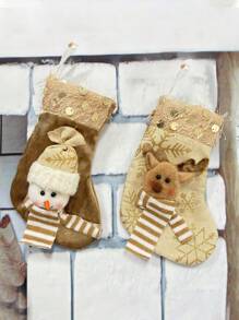 3 buc șosete de Crăciun, împachetare cadouri de Crăciun, cadouri pentru petrecerea de iarnă a bradului de Crăciun, pentru ghirlandă de cununi de Crăciun și decorare grădină acasă, decorare brad de Crăciun, elan, Moș Crăciun, om de zăpadă, șosete mici cadou aurii deschis (maro)