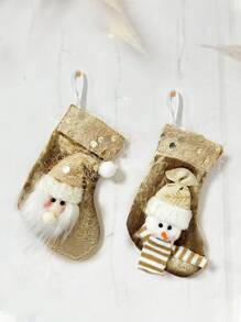 3 buc șosete de Crăciun, împachetare cadouri de Crăciun, cadouri pentru petrecerea de iarnă a bradului de Crăciun, pentru ghirlandă de cununi de Crăciun și decorare grădină acasă, decorare brad de Crăciun, elan, Moș Crăciun, om de zăpadă, șosete mici cadou aurii deschis (maro)