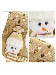 3 buc șosete de Crăciun, împachetare cadouri de Crăciun, cadouri pentru petrecerea de iarnă a bradului de Crăciun, pentru ghirlandă de cununi de Crăciun și decorare grădină acasă, decorare brad de Crăciun, elan, Moș Crăciun, om de zăpadă, șosete mici cadou aurii deschis (maro)