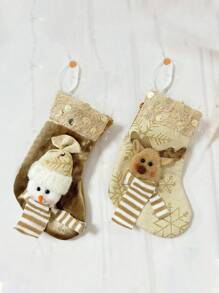 3 buc șosete de Crăciun, împachetare cadouri de Crăciun, cadouri pentru petrecerea de iarnă a bradului de Crăciun, pentru ghirlandă de cununi de Crăciun și decorare grădină acasă, decorare brad de Crăciun, elan, Moș Crăciun, om de zăpadă, șosete mici cadou aurii deschis (maro)