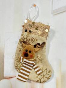 3 buc șosete de Crăciun, împachetare cadouri de Crăciun, cadouri pentru petrecerea de iarnă a bradului de Crăciun, pentru ghirlandă de cununi de Crăciun și decorare grădină acasă, decorare brad de Crăciun, elan, Moș Crăciun, om de zăpadă, șosete mici cadou aurii deschis (maro)