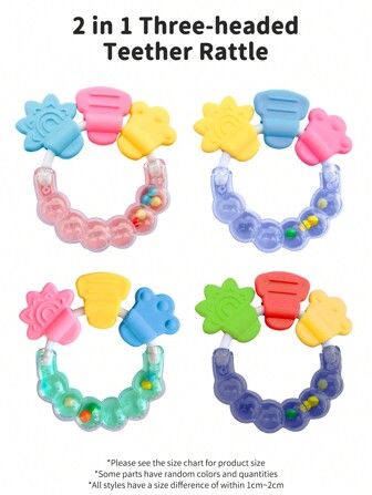 2in1 Baby Rattle Teether Silicone Chewing Toy,Infant Hand Grab Shaker Soothing Teething Sensory Toy For Newborn Toddler,Baby Toys,Infant Toys,Newborn Toys