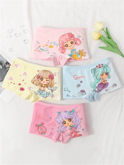 4 条装少女卡通图案休闲三角裤