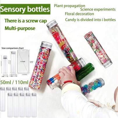 11 件/22 件，50ml/110ml 透明 PET 塑料瓶，带螺旋盖 - 可重复使用，塑料冰沙瓶，非常适合 [感官] 工艺品、圣诞节、万圣节派对糖果服务、婚礼装饰瓶、珠子储存、DIY 植物繁殖、DIY 装饰花瓶、沐浴盐，每瓶，单独包装，干净卫生