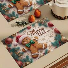 姜饼人印花餐垫，耐磨防滑防油餐桌垫，派对桌面保护垫，防滑防污圣诞杯垫，送给朋友的实用礼物 - 彩色 - 查看 4