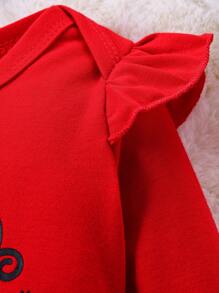 Bộ 4 món đồ liền thân dài tay cho bé gái in hình hươu và chữ dễ thương, quần ống loe có nơ và họa tiết bông tuyết, mũ và dây buộc tóc có nơ cho Giáng sinh - Nhiều màu - Xem 4