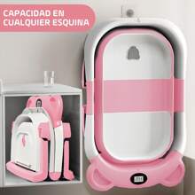 Bañera Plegable para Bebe, Tina de Baño para Bebe con Cojín Antideslizante y Pantalla de Temperatura, Bañera de Viaje Portátil para Recién Nacido (Rosa) - Rosa - Ver 5