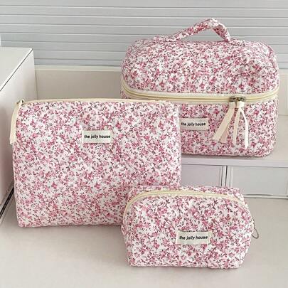 Klassisk sminkväska med 6 blommor, mjuk tygficka med dragkedja, slumpmässigt små blommönster, förvaringsväska i lantlig stil för kvinnor, lämplig för hem och resor, sminkväska, sminkförvaring, sminkorganisatör, resetillbehör, borstväska, sminkbehållare, resesaker, resetillbehör, resesaker, universitetssemester, kryssning, sommarsemester, nödsituationer för kvinnor, necessär, handväska, förvaring för skolstartsmaterial