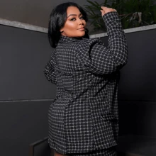 Women's Plaid Blazer Coat Suit Plus Size Large Size Promotion Foreign Fashion Blogger - Black - View 3