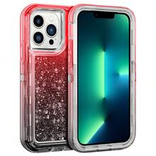 Modes Wireless For IPhone 15 Pro 6.1 Inch Dual Layer Protective Shockproof Tough Defender Sparkling Liquid Glitter Heart Case Cover - 紅/黑 - 查看 1