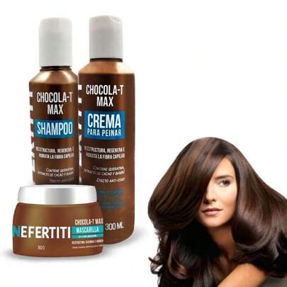 Kit Chocola-T Max Nefertiti: Shampoo, Mascarilla y Crema para Peinar con Hidratación Profunda