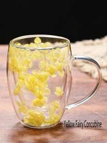 1pc Christmas Themed Party High-Quality Dried Flower Decoration Glass Mug, Elegant Gift Coffee Cup, Borosilicate Glass, Simple Design Back To School - Multicolor - View 14