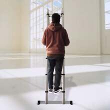 12.5FT (1.9+1.9M) Portable Multi-Purpose Folding A-Frame Ladder With Support Bar Anti-Slip, Stainless Steel Lightweight 330lb Load Telescopic RV Ladder For Outdoor Working Household Use - Grey - View 7