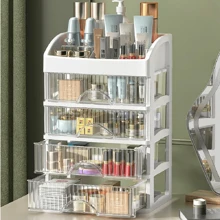 Transparent Desktop Drawer Organizer Box, Makeup Storage Rack For Cosmetics, Lipstick, Skin Care Products - White - View 1