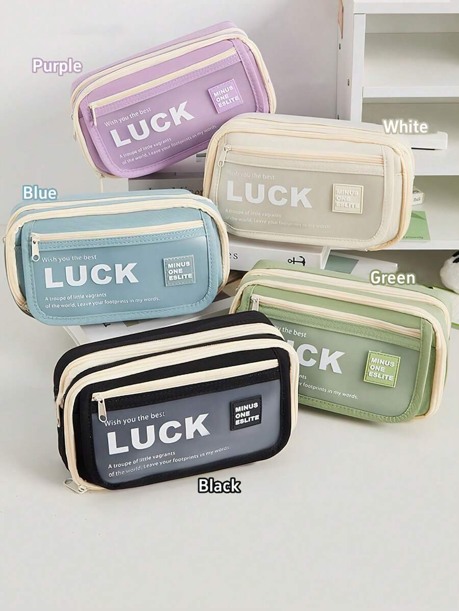Estuche de lápices con suerte, bolsa de almacenamiento de papelería con múltiples bolsillos y tapa con solapa, adecuado para estudiantes en la temporada de regreso a clases - Unitalla - Ver 1