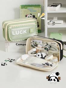 Estuche de lápices con suerte, bolsa de almacenamiento de papelería con múltiples bolsillos y tapa con solapa, adecuado para estudiantes en la temporada de regreso a clases - Unitalla - Ver 3