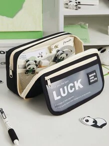 Estuche de lápices con suerte, bolsa de almacenamiento de papelería con múltiples bolsillos y tapa con solapa, adecuado para estudiantes en la temporada de regreso a clases - Unitalla - Ver 4