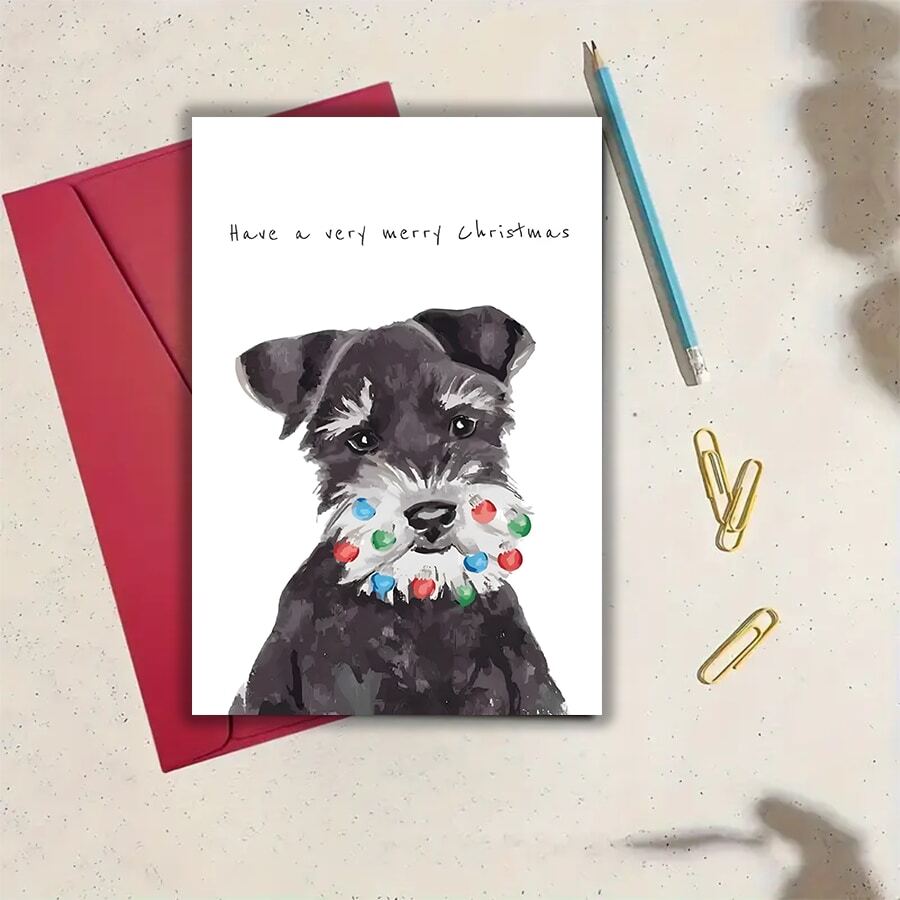 1 张迷人雪纳瑞圣诞贺卡 - 适合节日、生日等 - 适合每个人的独特问候 - 彩色 - 查看 1