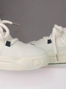 Zapatos deportivos tenis de moda con patrón de monograma con bloques de color para hombres, zapatos de tenis casuales para hombre con suela de plataforma transpirable con cordones de punta redonda, adecuados para exteriores, fiestas, monopatín, deportes callejeros, viajes al trabajo, ropa casual. - Azul - Ver 8