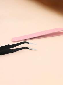 1pc Black Powder False Eyelash Tweezers Eyelash Tool Clip Eyelash Trim Eyelash Graft Eyelash Curler Dolphin Gold Feather Clip High Precision Flowering Tweezers - Pink - View 4