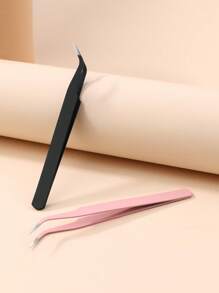 1pc Black Powder False Eyelash Tweezers Eyelash Tool Clip Eyelash Trim Eyelash Graft Eyelash Curler Dolphin Gold Feather Clip High Precision Flowering Tweezers - Pink - View 5