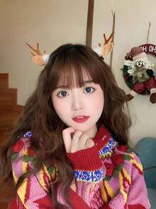 2 件圣诞鹿角、耳朵、铃铛发夹，节日可爱圣诞发饰，适合女性和女孩，装饰性侧夹适合摄影驯鹿 - 彩色 - 查看 5